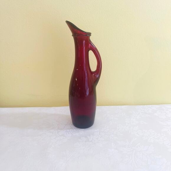 Vtg Anchor Hocking Red Depression Glass Pitcher Cruet Vase Royal Ruby Red - Picture 2 of 10